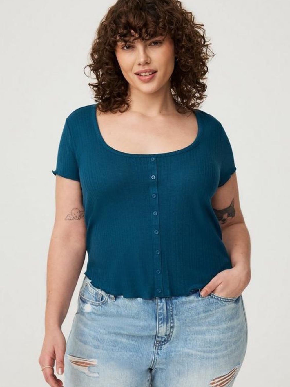 torrid Scoop-Neck Pointelle Crop Top